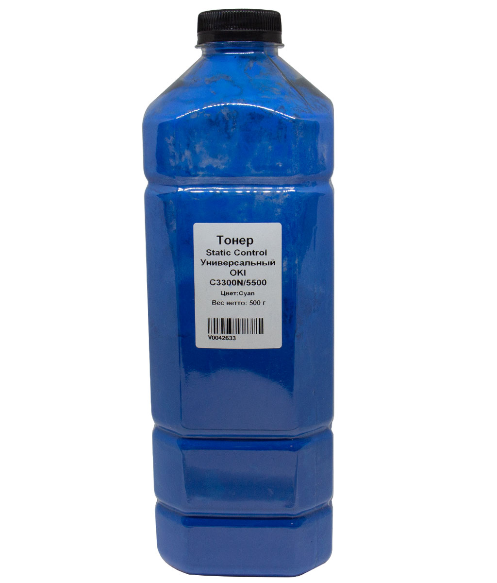 Тонер Static Control Универсальный для Oki C3300N/5500, С, 500 г, флакон